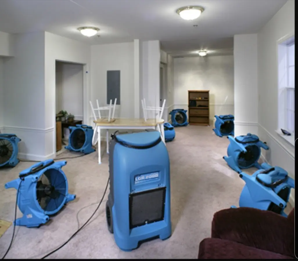 Air movers and dehumidifier setup for Water Extraction & Removal in Pembroke