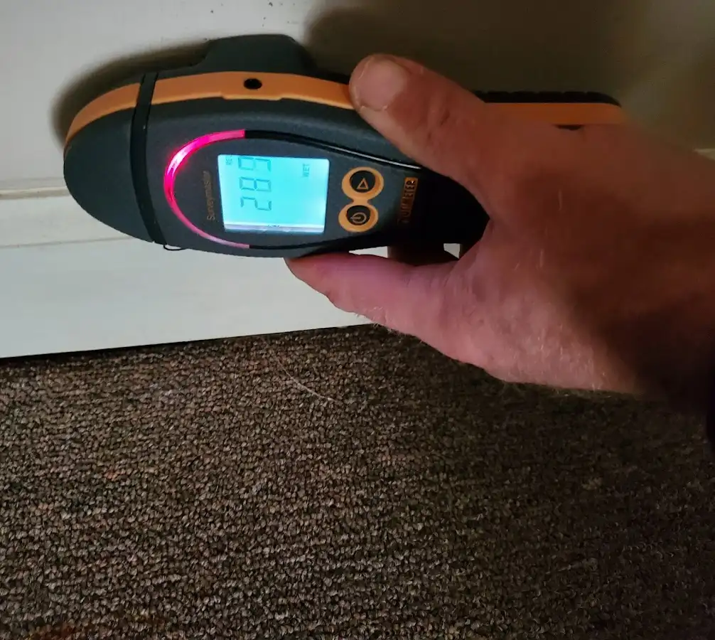 Moisture detection at baseboard during Burst Pipe Cleanup in Pembroke